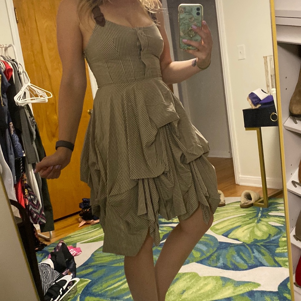 Striped ruffle dress with suspenders straps